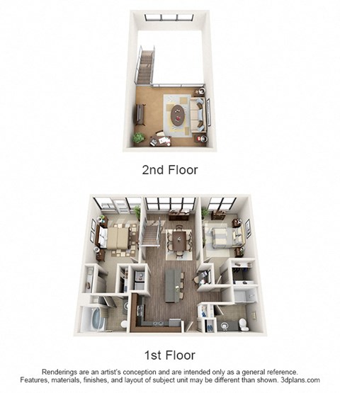 Floor plan for 2 beds, 2 baths, 1217 sqft